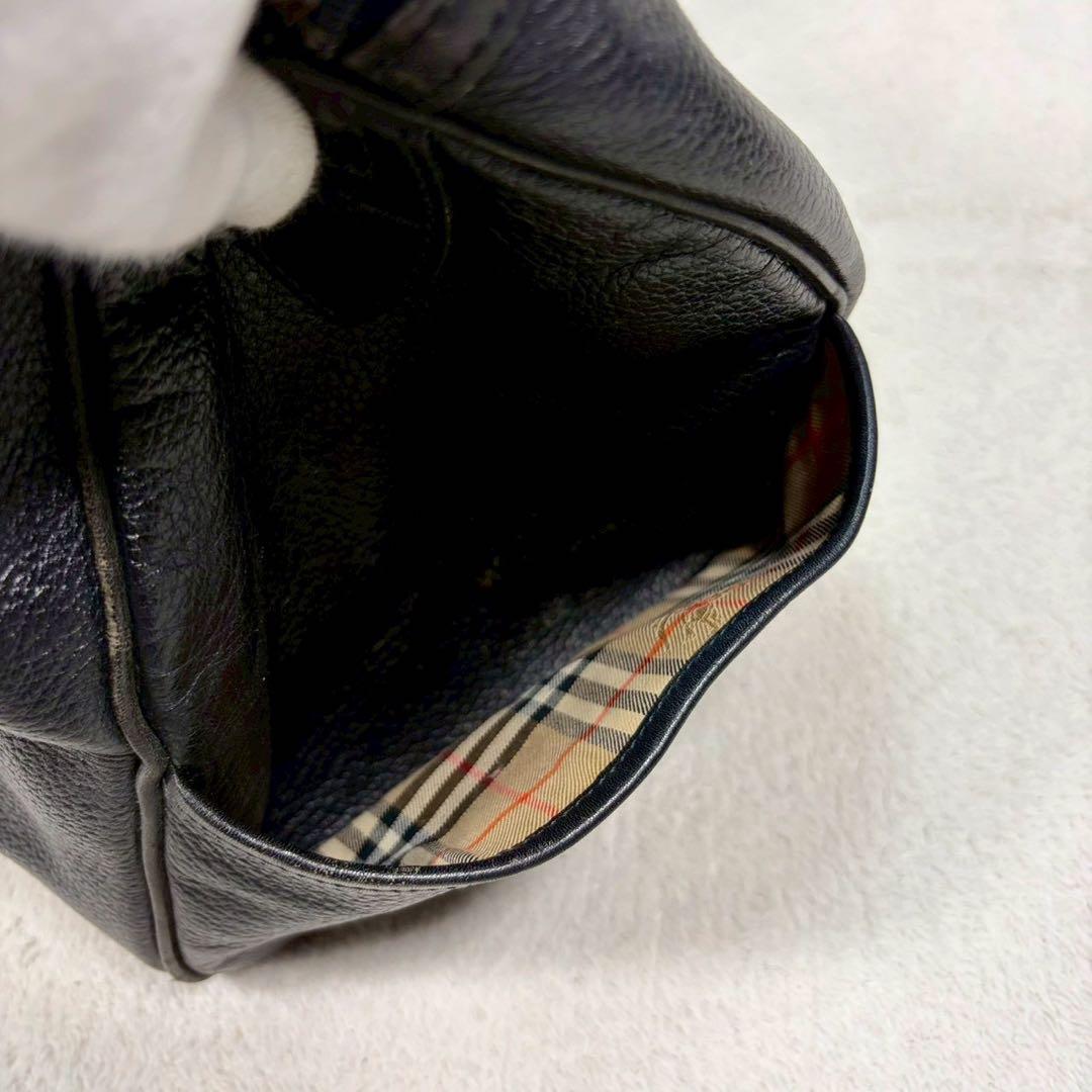 【美品✨】バーバリー ミニボストンバッグ ノバチェック ホースロゴ レザー 黒