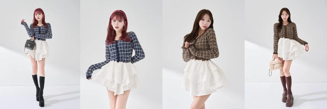 ダーリッチ darich ボリュームフリルツイードニットミニワンピース BLK