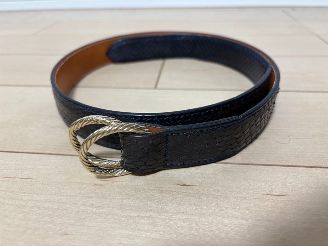 cisei シセイ　ダブルリングベルト　85 パイソン　ネイビー　ゴールド