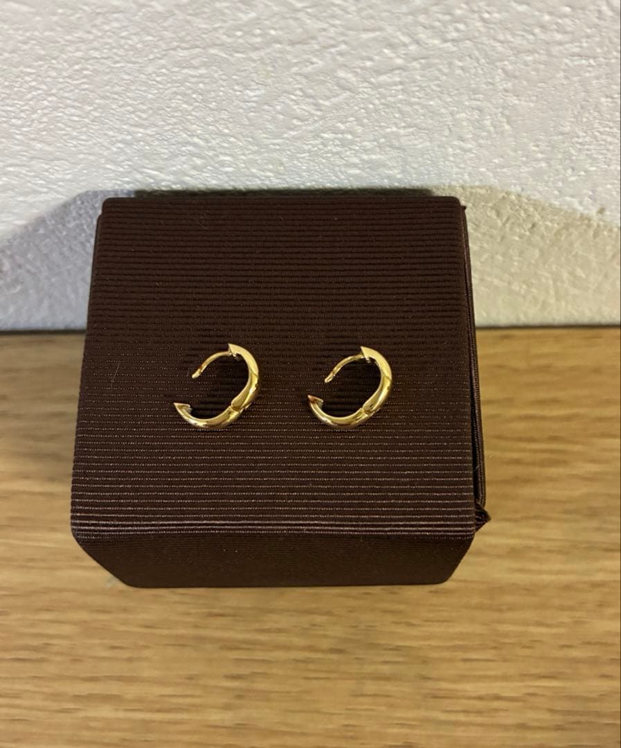 美品　K18中折れ式フープピアス(10mmスピンドル) 楽天