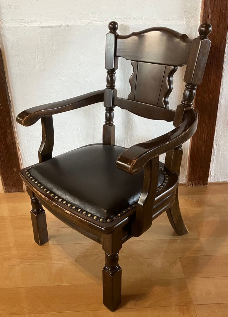 大塚家具 英国アンティーク アームチェア 天然木 ダークブラウン②