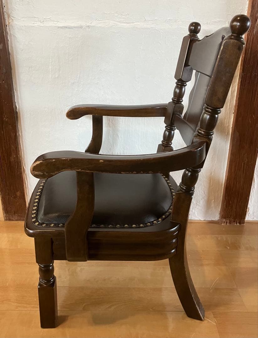 大塚家具 英国アンティーク アームチェア 天然木 ダークブラウン②
