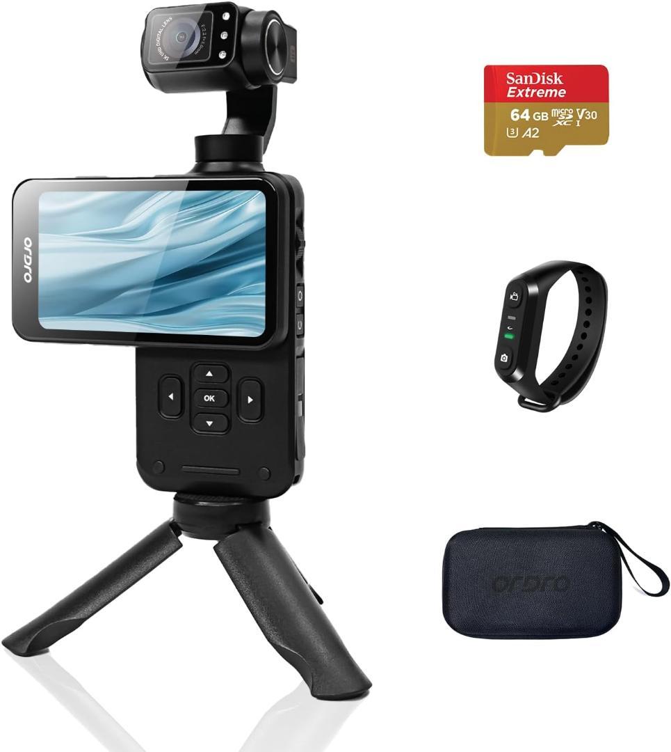 5K ジンバルカメラ ハンドヘルドビデオカメラ Vlogカメラ 120度広角