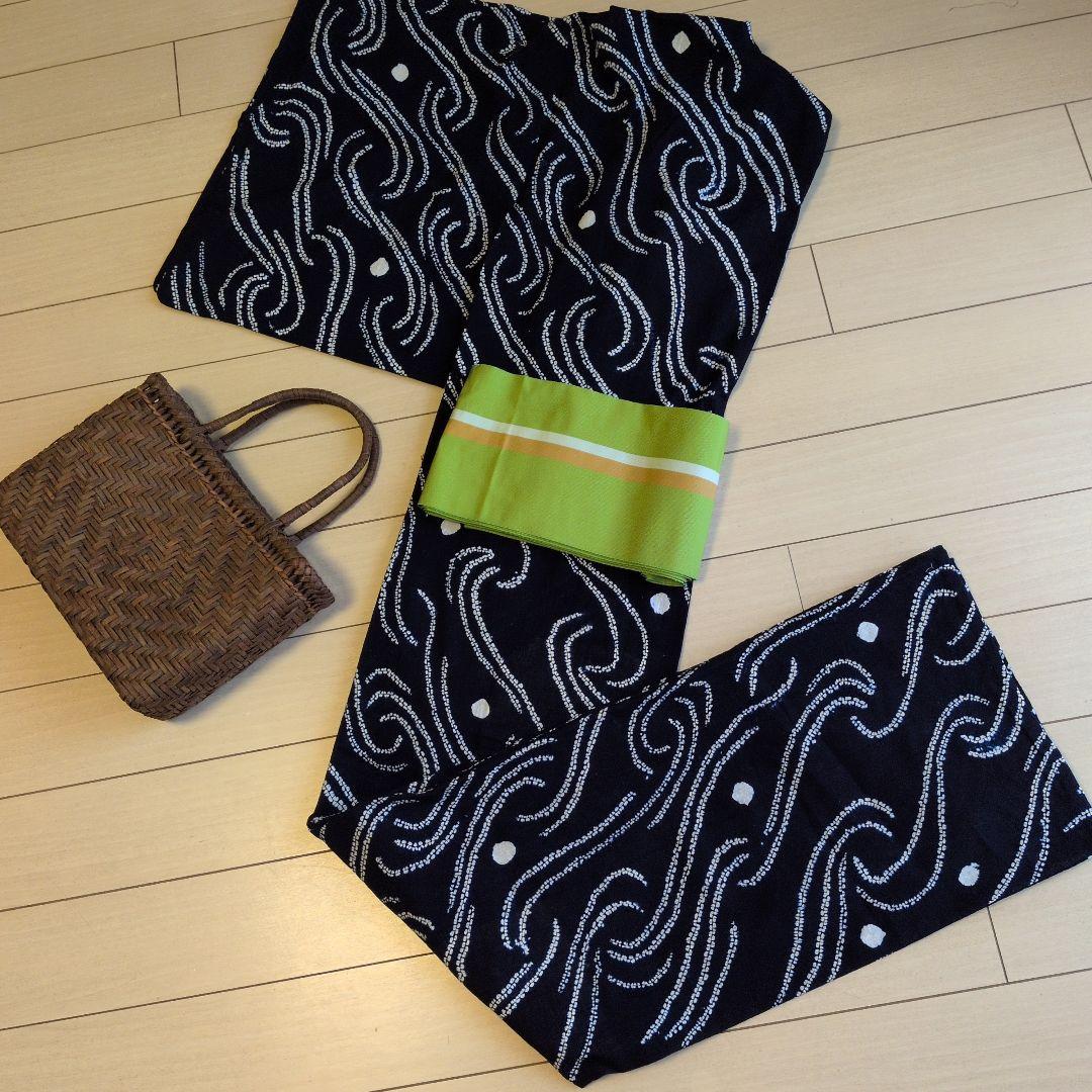 f*m様 有松鳴海絞りの波と水玉の大人かわいいシックな浴衣