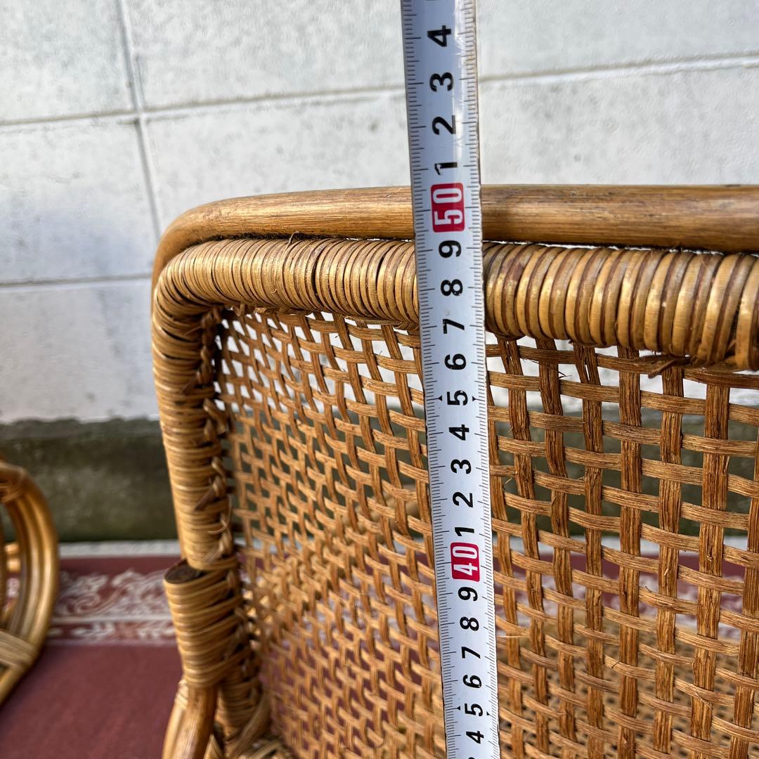 ビンテージ古家具◾️籐ラタン製 肘掛け付き 座椅子 ラタン家具 ナチュラル天然素材