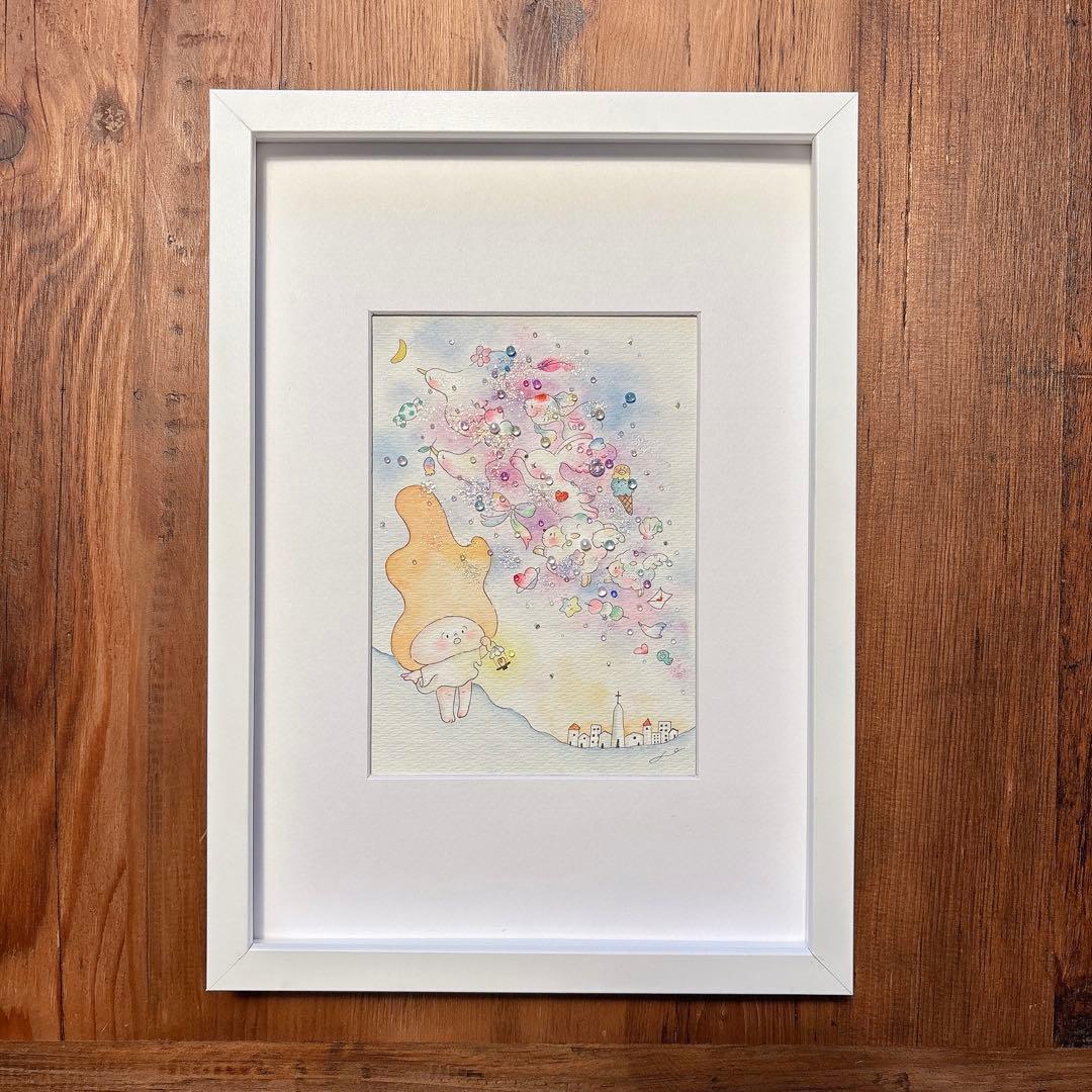 【YAMU】グラスアート　イラスト　水彩画　原画