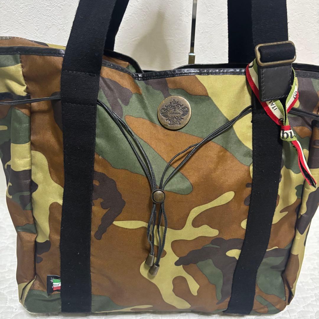 【希少】Orobianco ナイロン×レザー　カモフラ トートバッグ　大容量