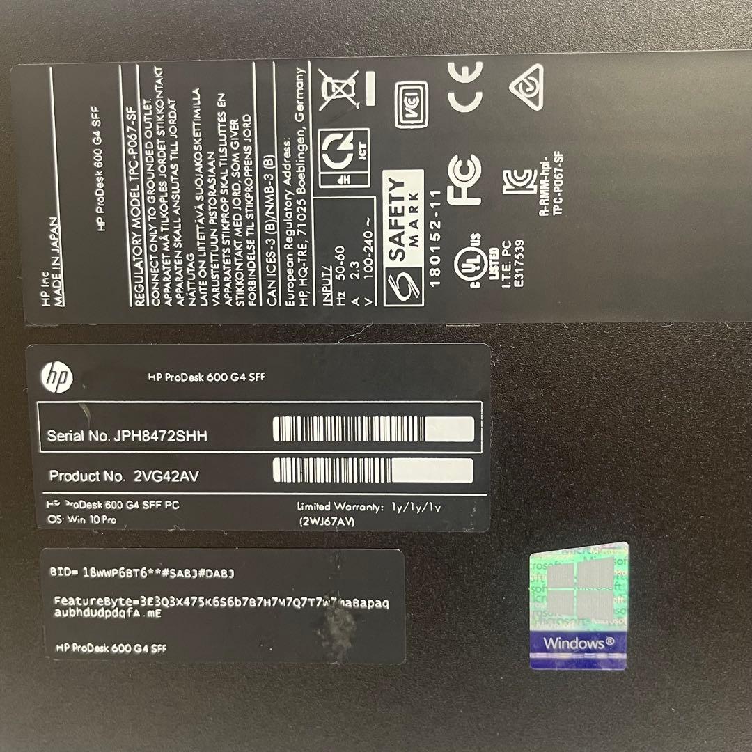 Windowsデスクトップ #898 HP ProDesk 600 G4 SFF i5-8500 8GB