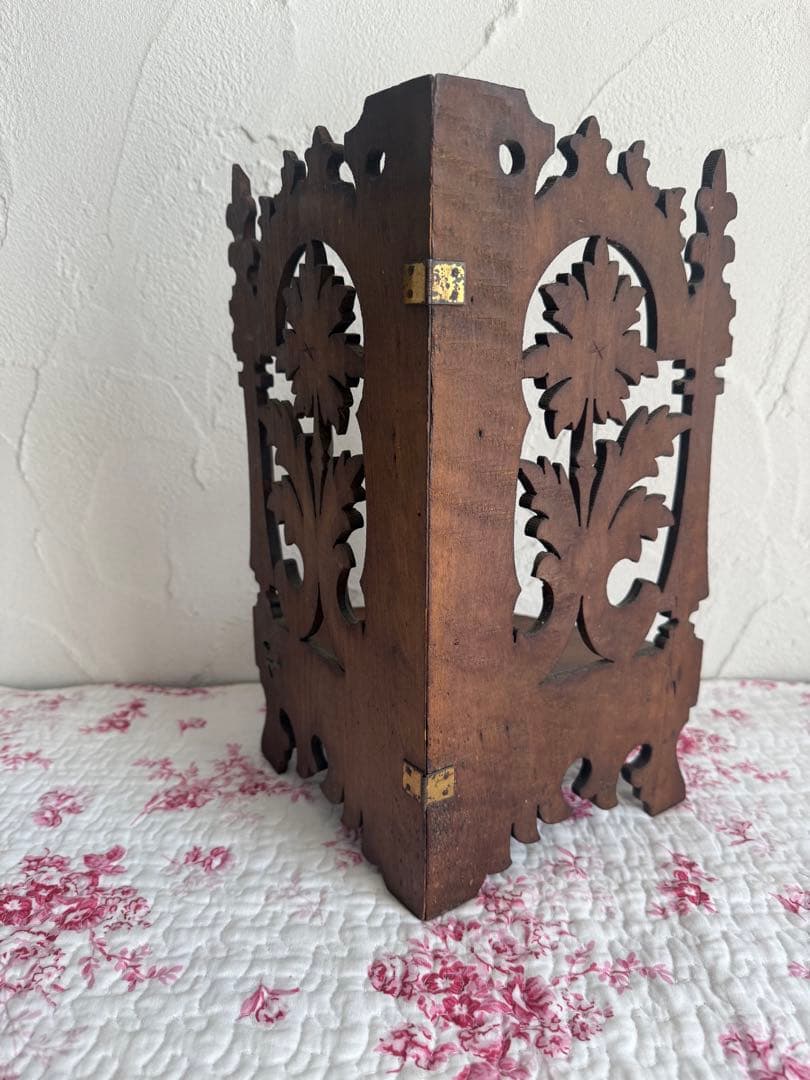 フランスアンティーク　木製コーナーシェルフ　折りたたみ式