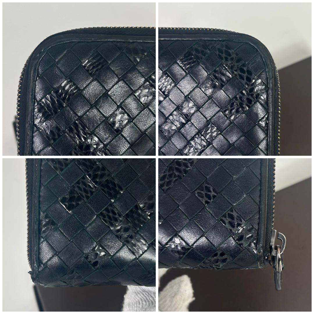 ボッテガ ラウンドファスナー 長財布 イントレチャート スネーク パイソン