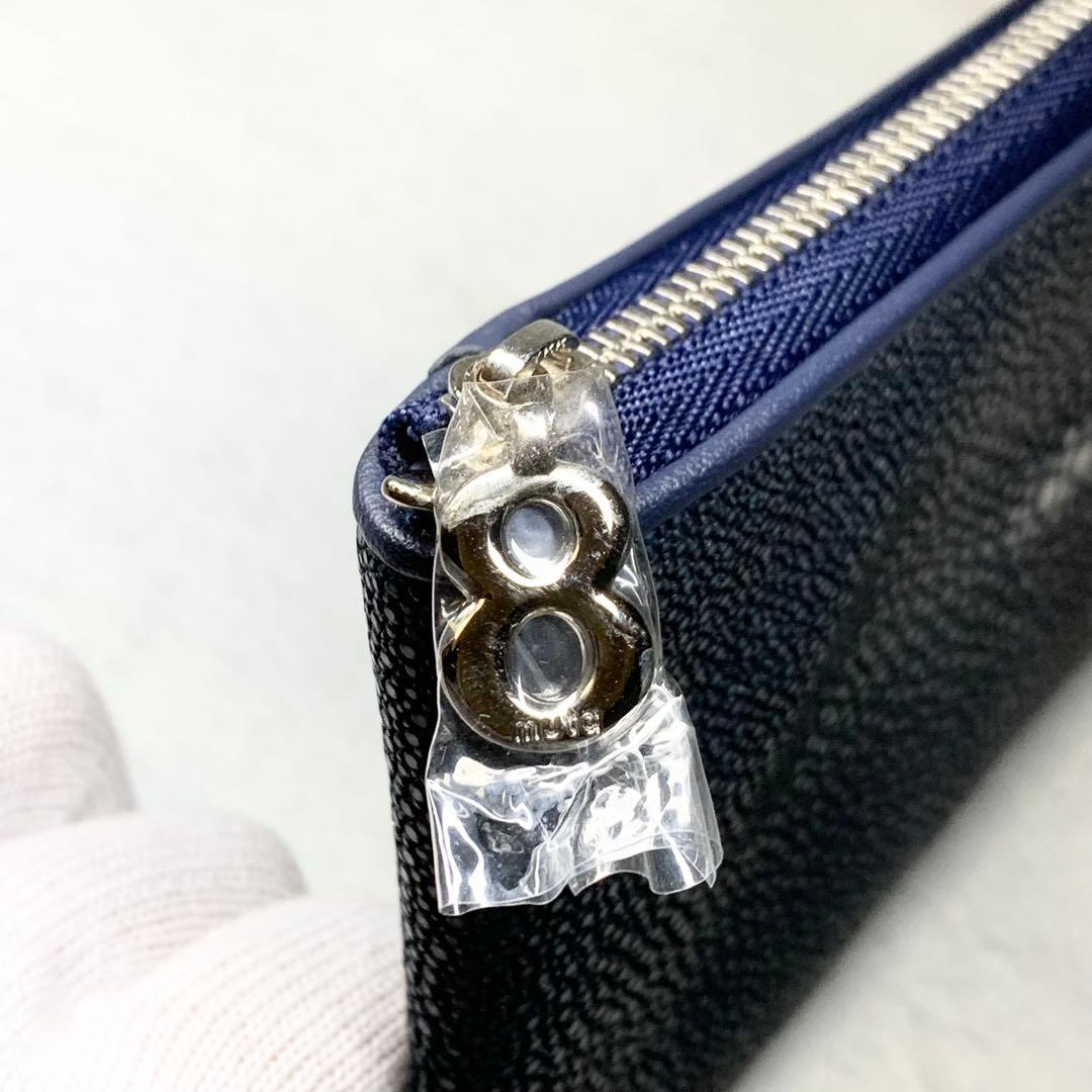 未使用級 muta 財布 ガルーシャ エイ革 カーフレザー L字ファスナー 紺