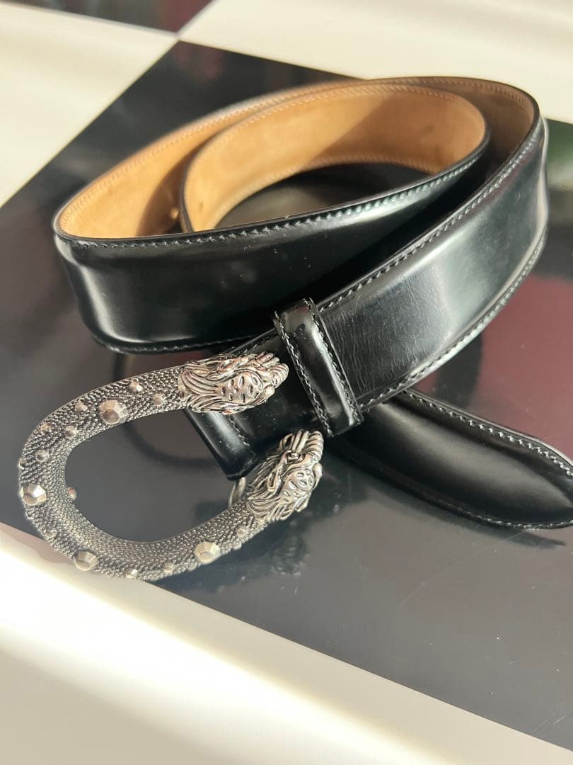 GUCCI ベルト　タイガーヘッドバックル レザー ブラック