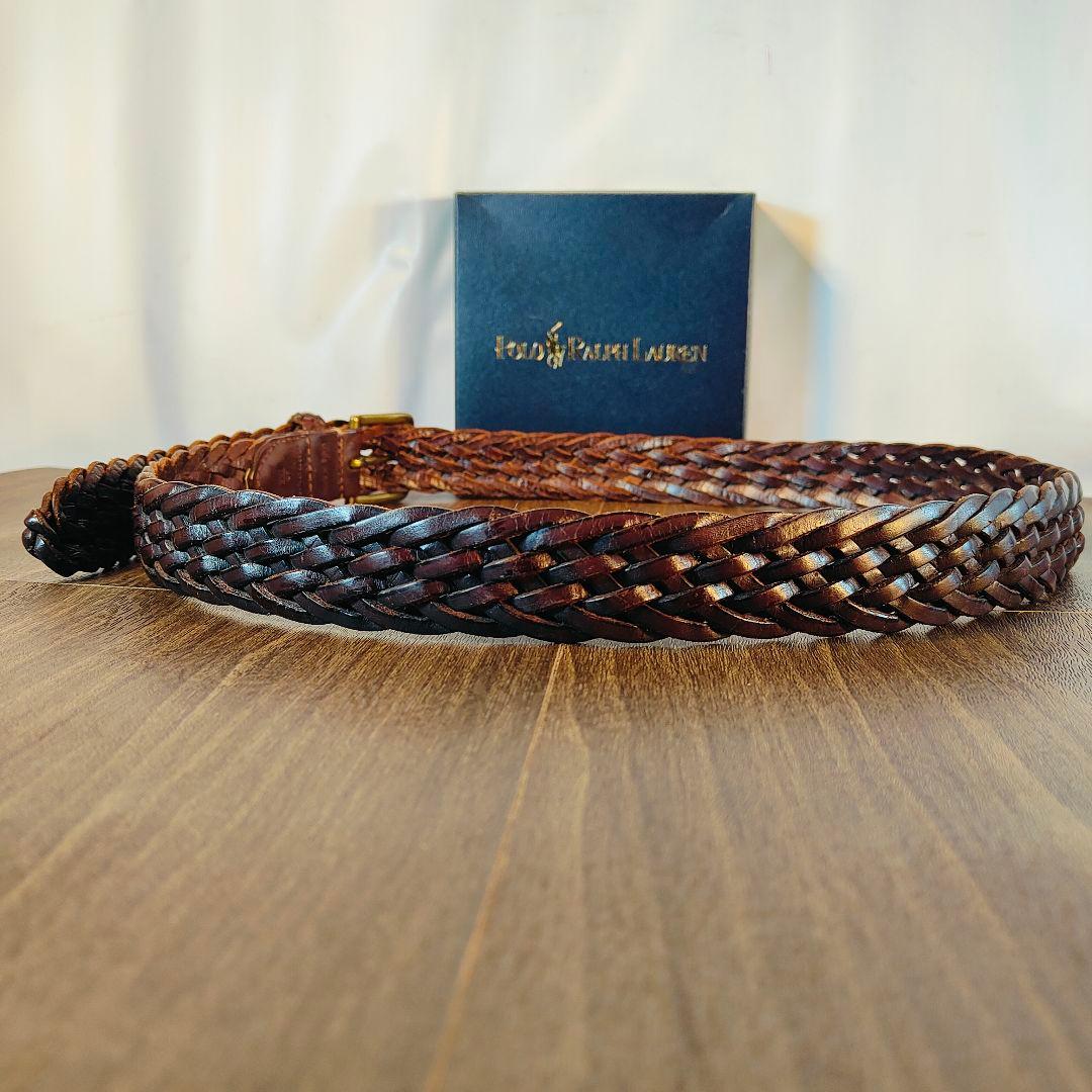 【極厚編込み】ポロラルフローレン　高級イントレチャートドレスベルト　本革　正規品