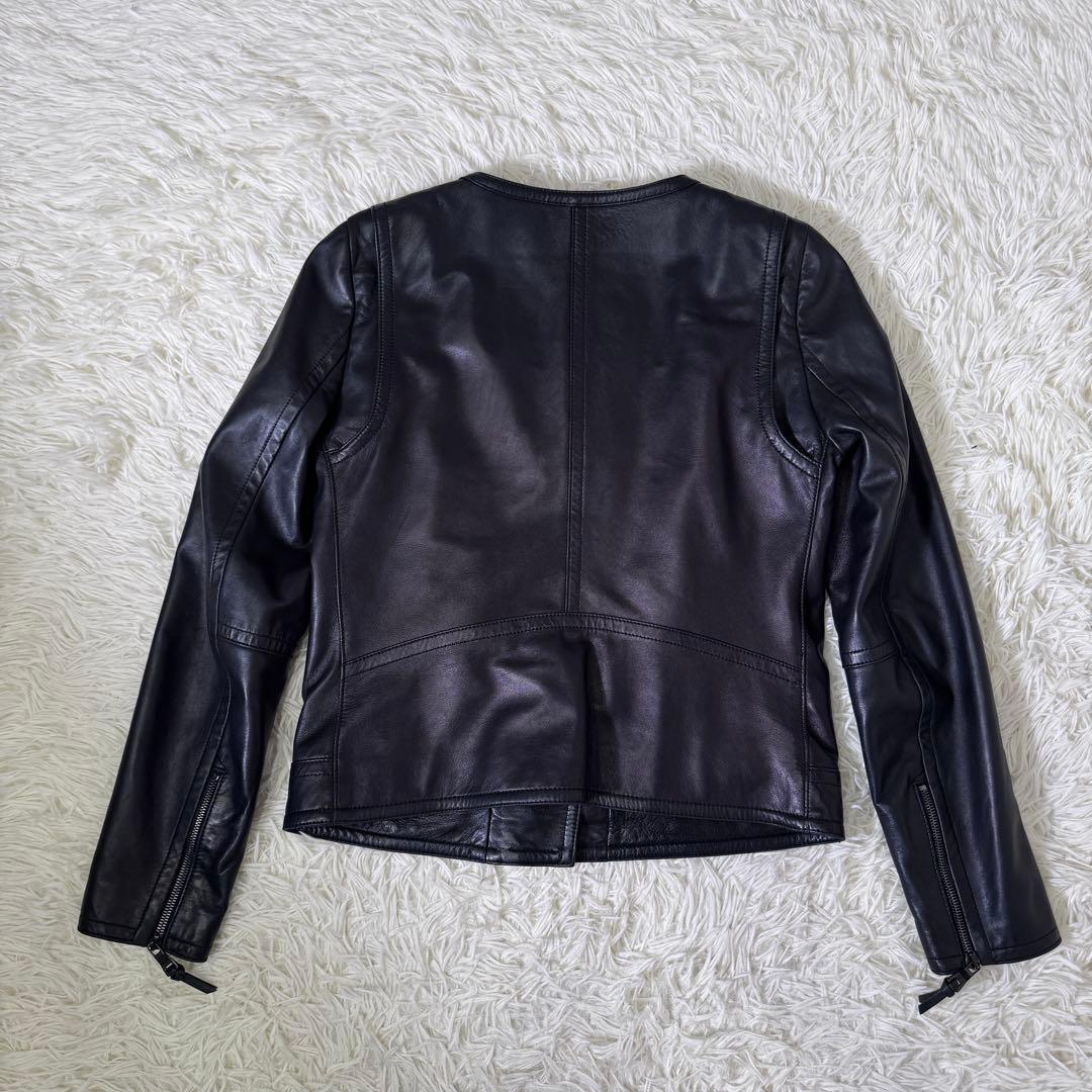 【希少】COACH ノーカラージャケット ラムレザー ライダース 黒 コーチ