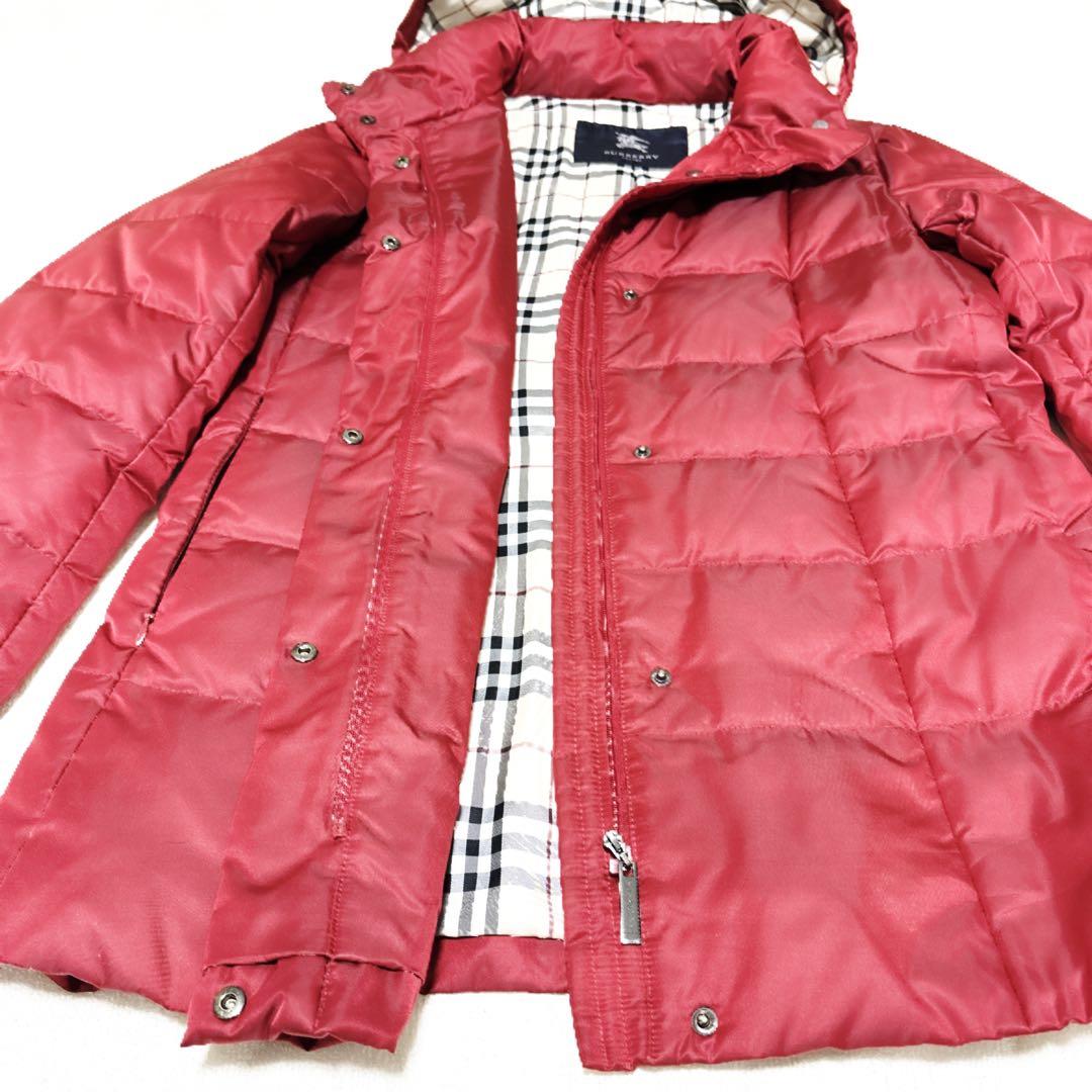 新品級 バーバリーロンドン ダウン ノバチェック 総柄 フード 赤 M 三陽商会