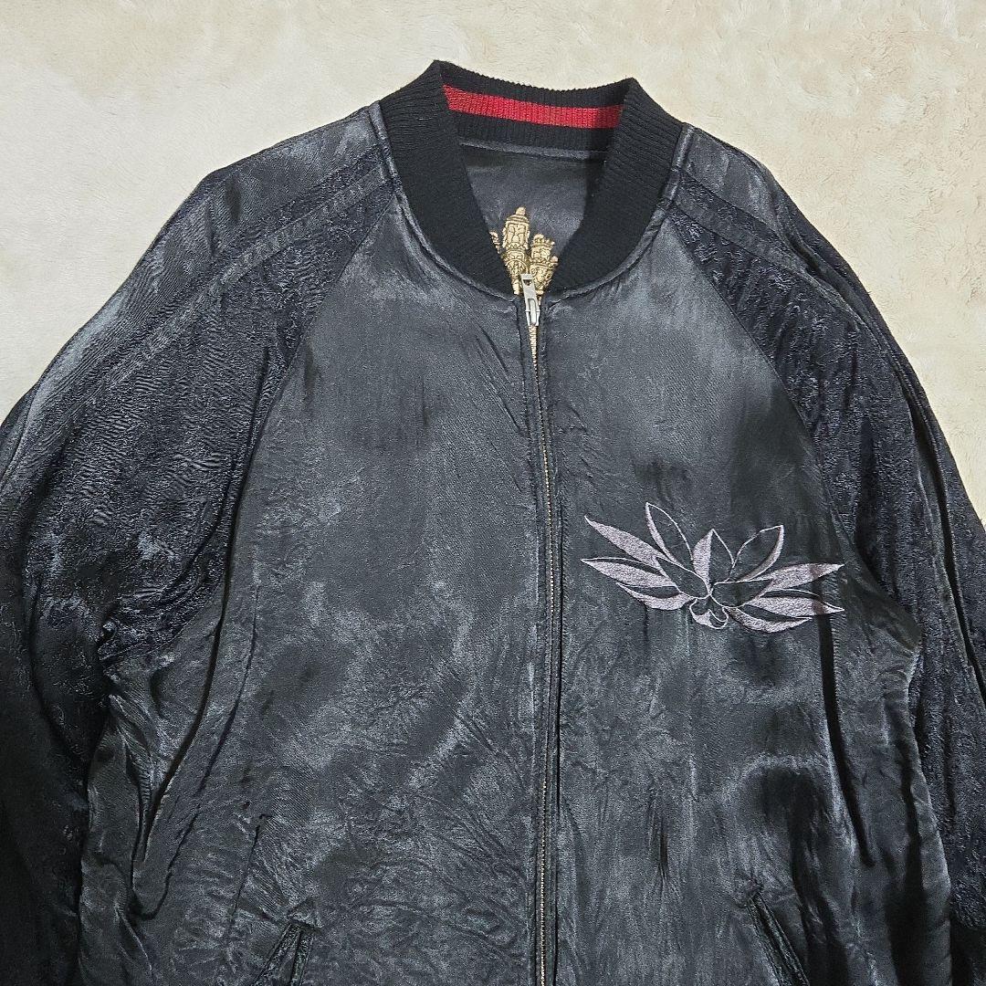 希少 花旅楽団 千手観音 リバーシブル スカジャン 赤/黒 Lサイズ レーヨン