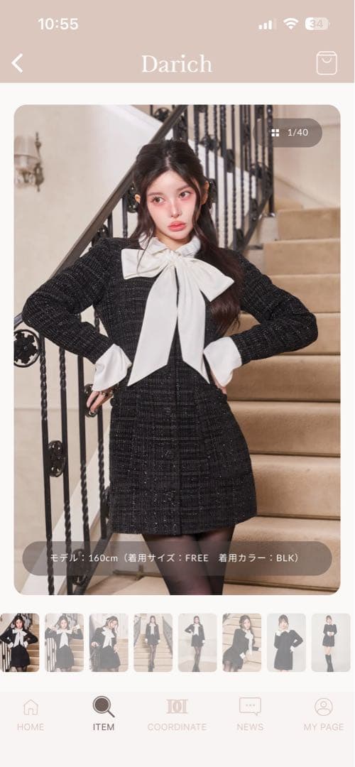 DarichクラシカルボウタイツイードミニワンピースblackFL