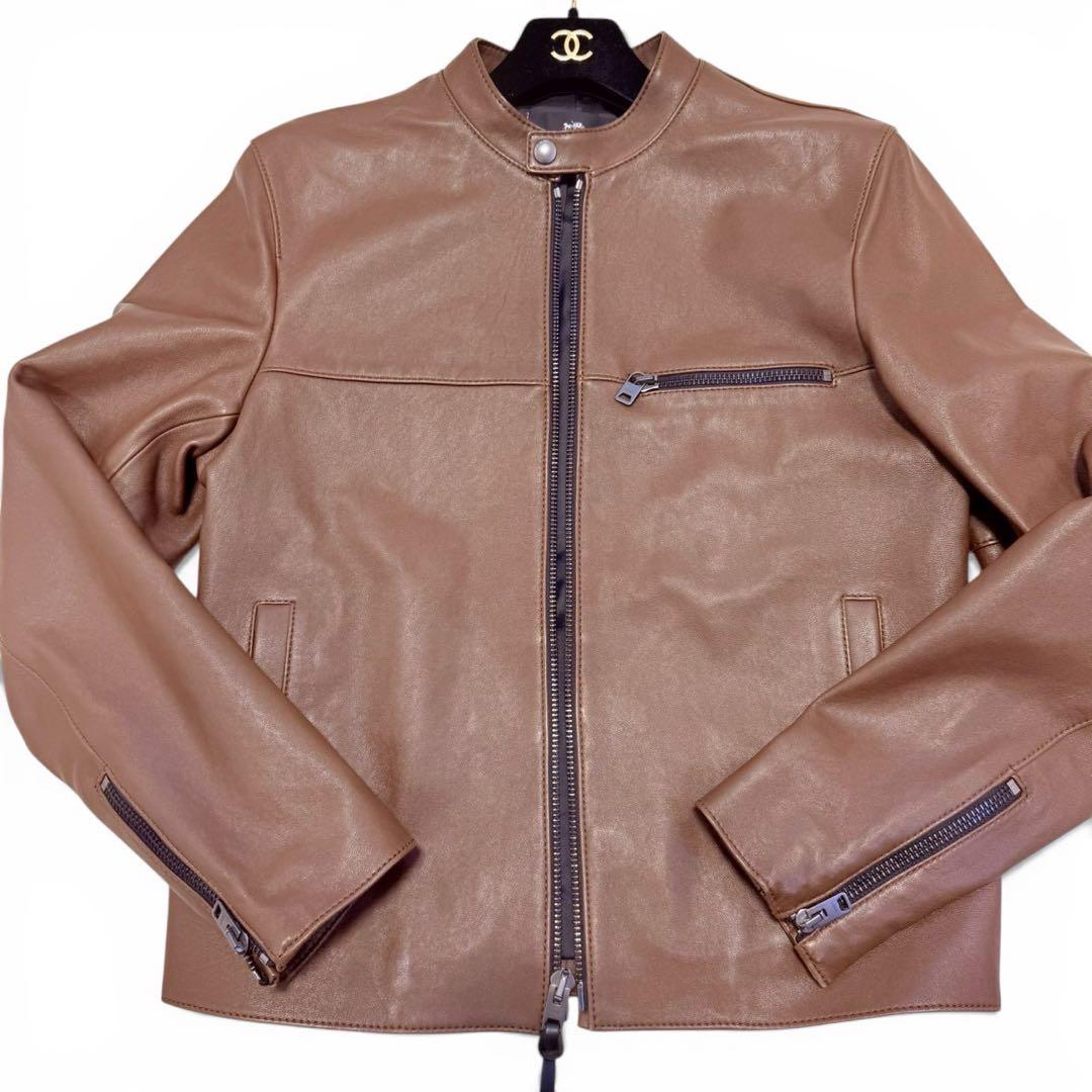 【未使用級】COACH メンズ ライダースジャケット ブラウン Mサイズ