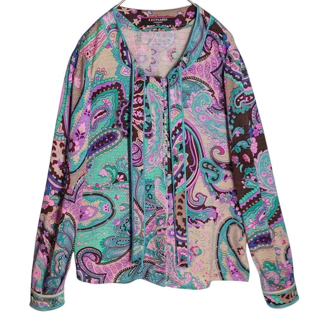 ☆ LEONARD レオナール シルク混 ボウタイ ペイズリー柄 長袖 ブラウス