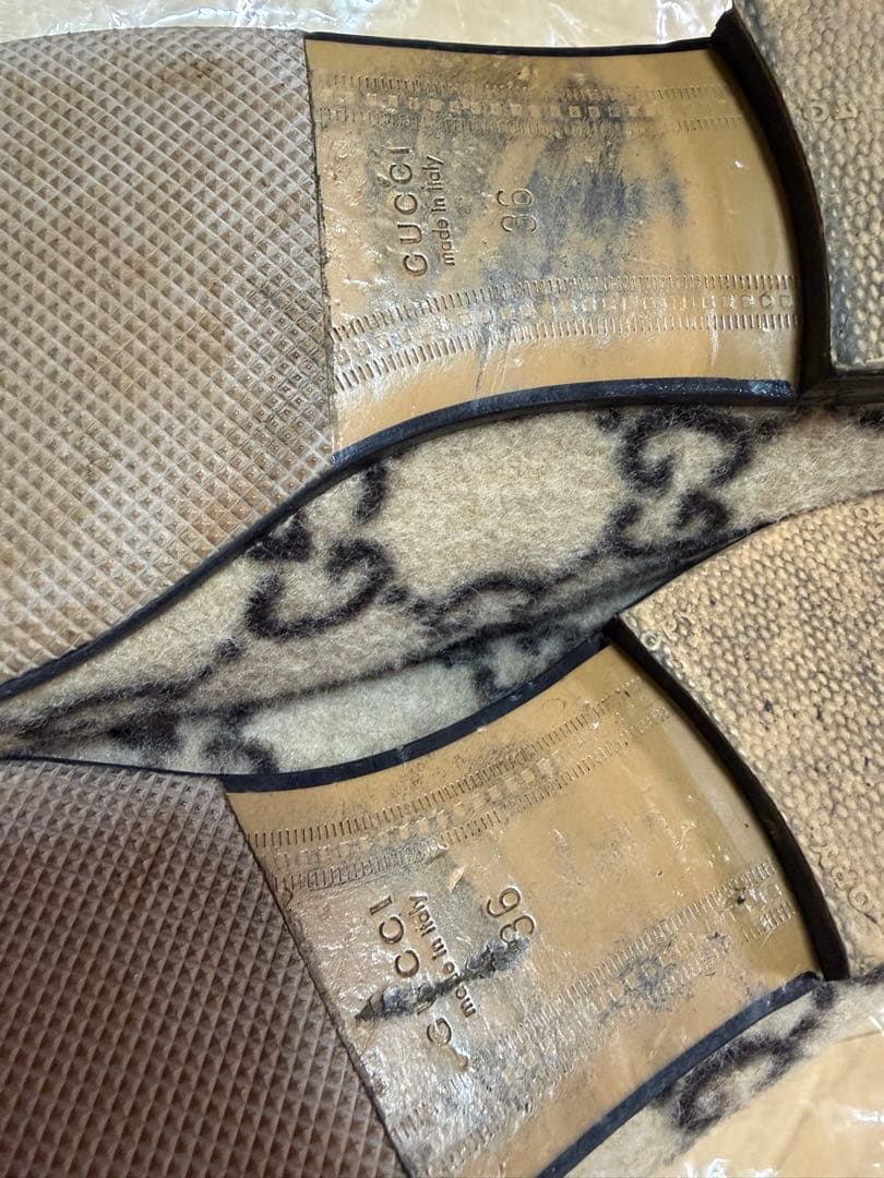 【GUCCI 】ホースビットローファー 36べージュ GGパターン　レディース
