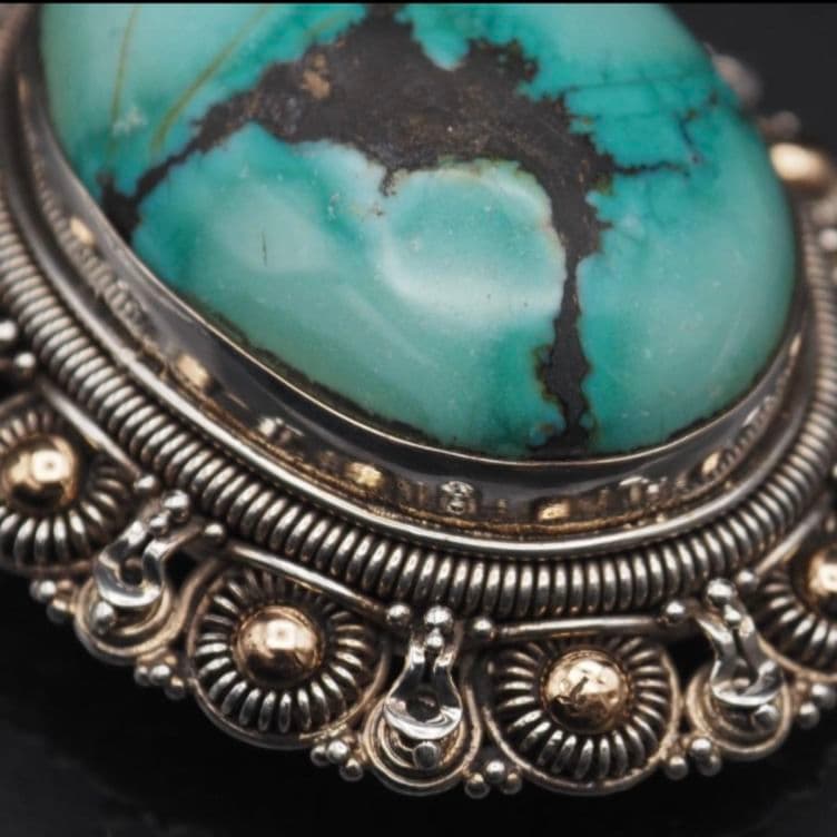 ヴィンテージ ターコイズ ブローチ 925 K18 インディアンジュエリー