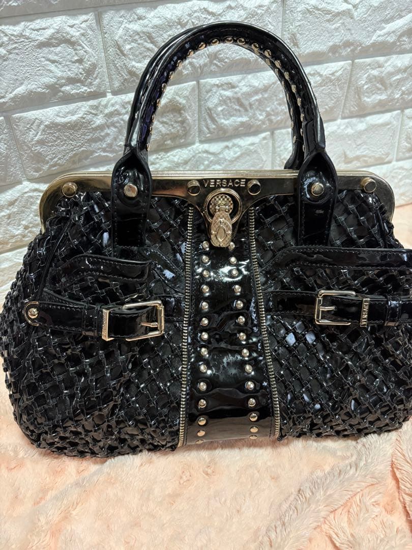 き*読様 VERSACE ブラック編み込みバッグ