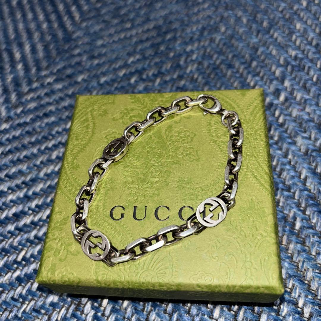 美品✨️GUCCI インターロッキングG ブレスレット シルバー 18インチ