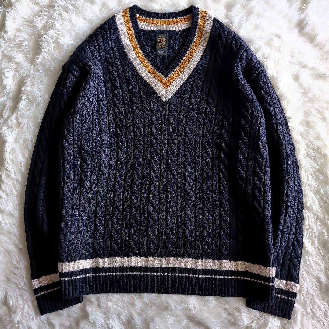 美品 バトナー シップス別注 肉厚ウール ケーブル チルデンニット ネイビー