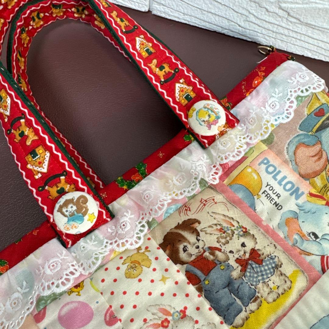 葉月様・メリーボンボンクリスマス柄パッチワークキルトトートバッグ1点