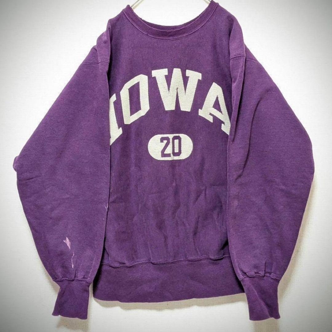 【激レアヴィンテージ古着】90sチャンピオンリバースウィーブIOWAボロ茄子紺