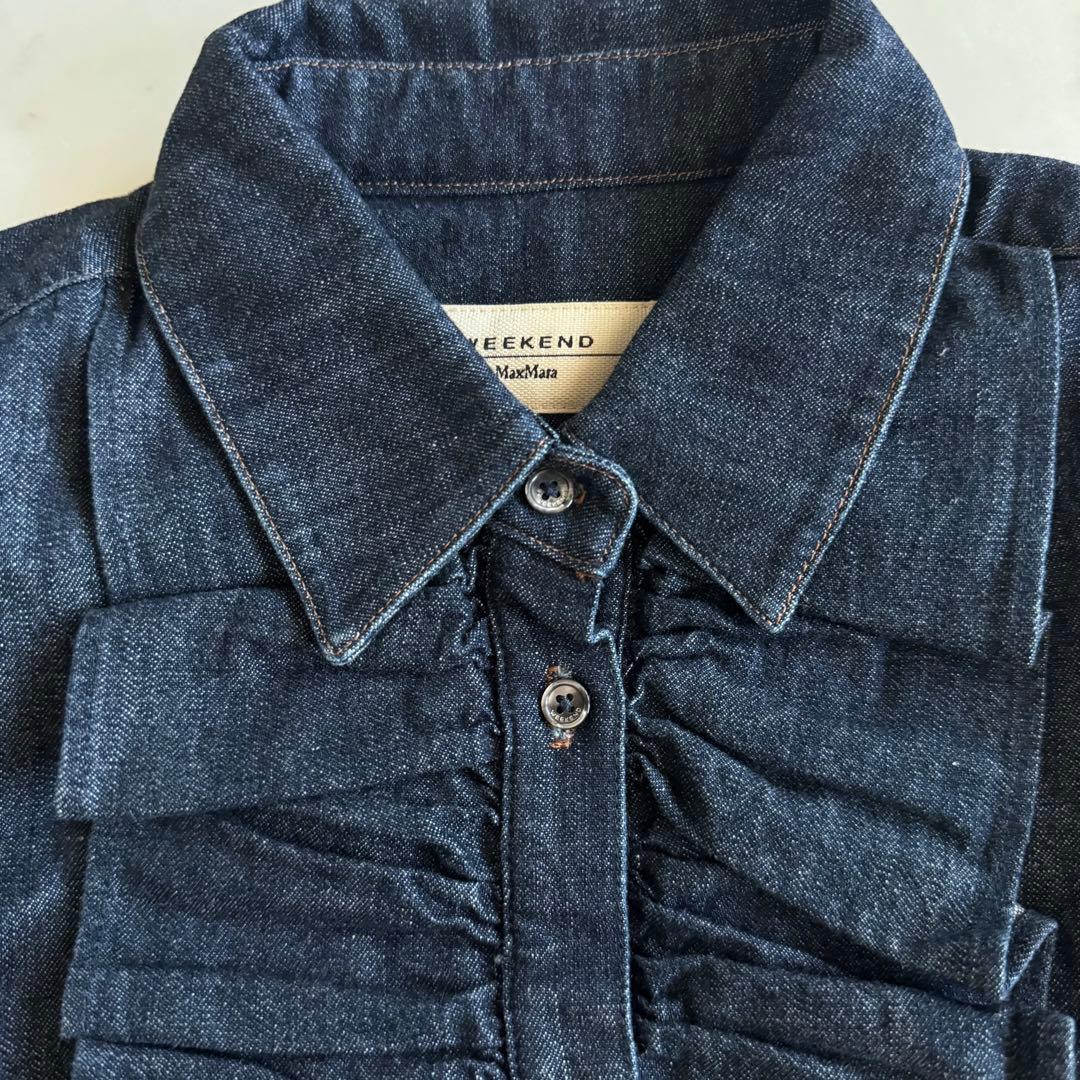 美品　マックスマーラ　タグ付き　白タグ　長袖デニムシャツ　フリルブラウス