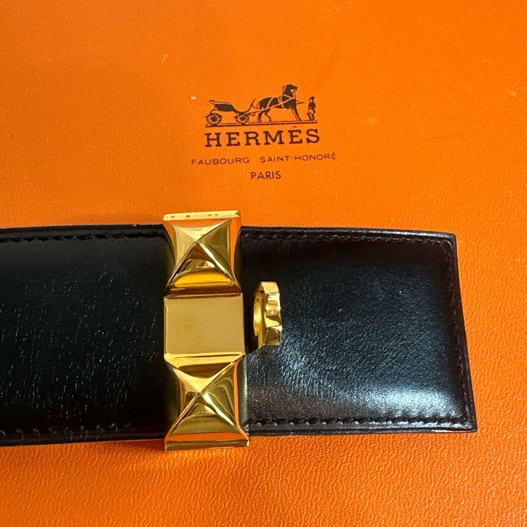 HERMES エルメス ベルト 《コリエ・ド・シアン》 ブラック ゴールド◯V刻
