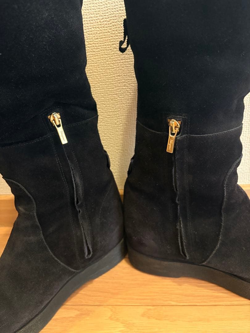 【中古】フェラガモ ロングムートンブーツ スエード 2way サイズ8