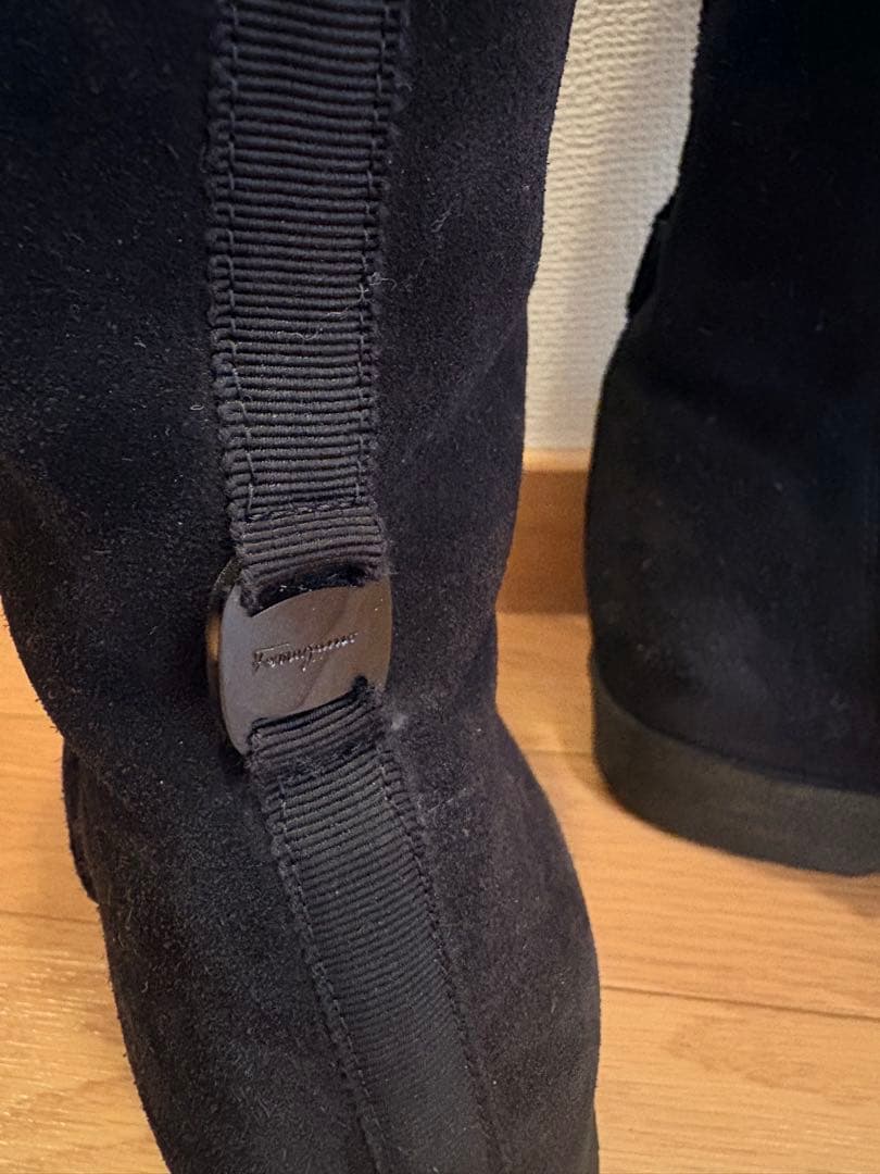 【中古】フェラガモ ロングムートンブーツ スエード 2way サイズ8