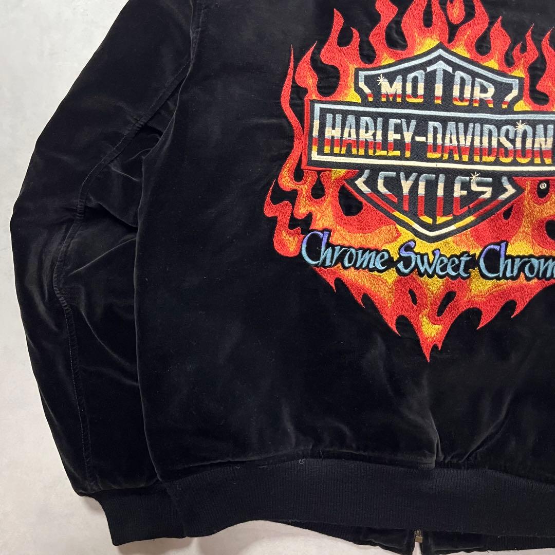 ◎HARLEY DAVIDSON 別珍 ベロア スカジャン 袖フレイム ハーレー
