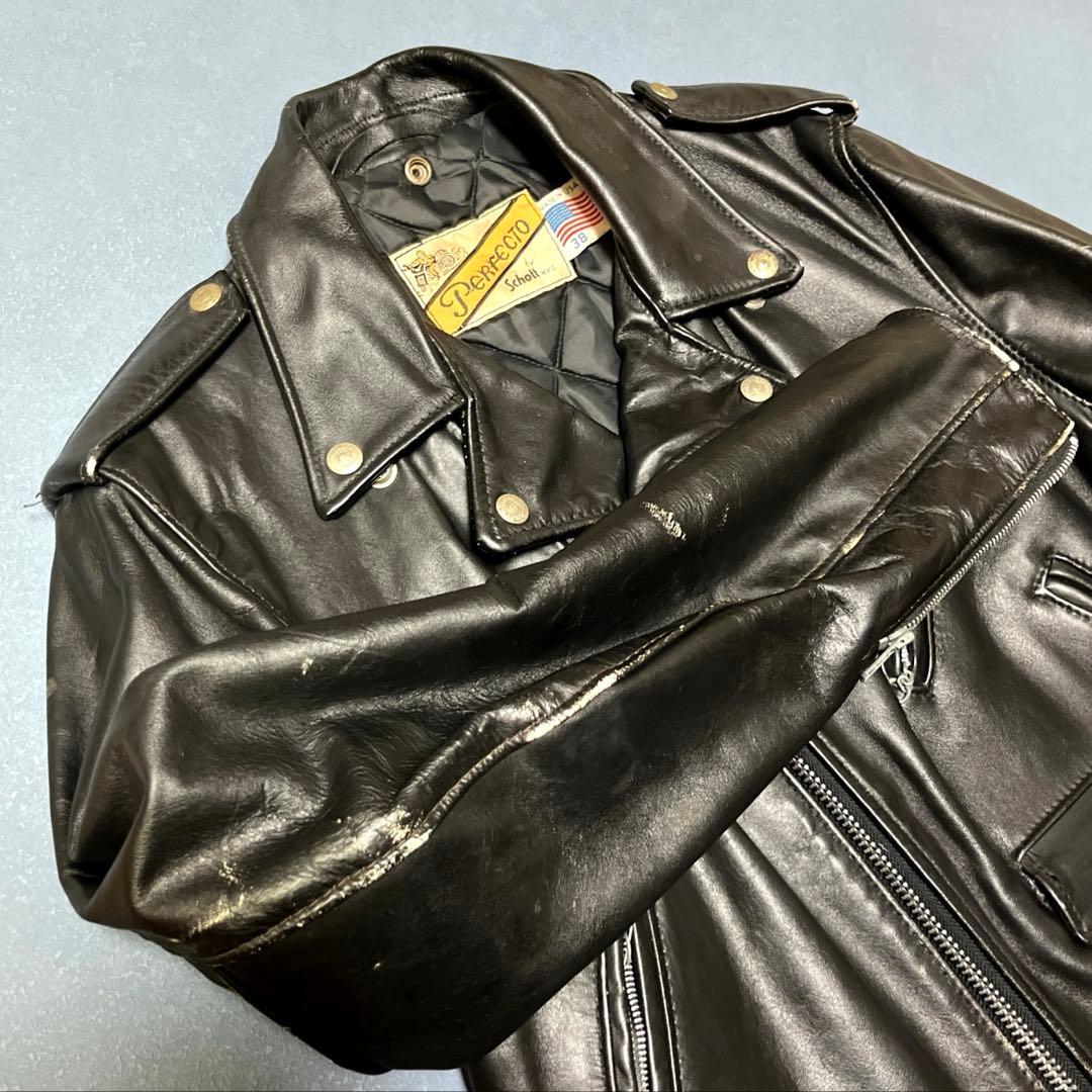 【70s~90s】Schott 618 ダブルライダースジャケット レザー 黒