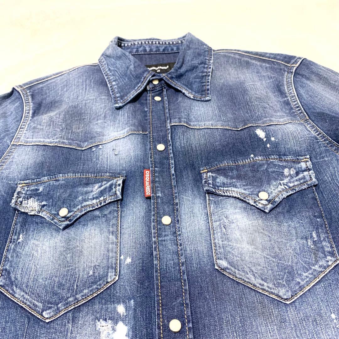 DSQUARED2 24SS デニムシャツ ウエスタンシャツ ダメージ加工 48