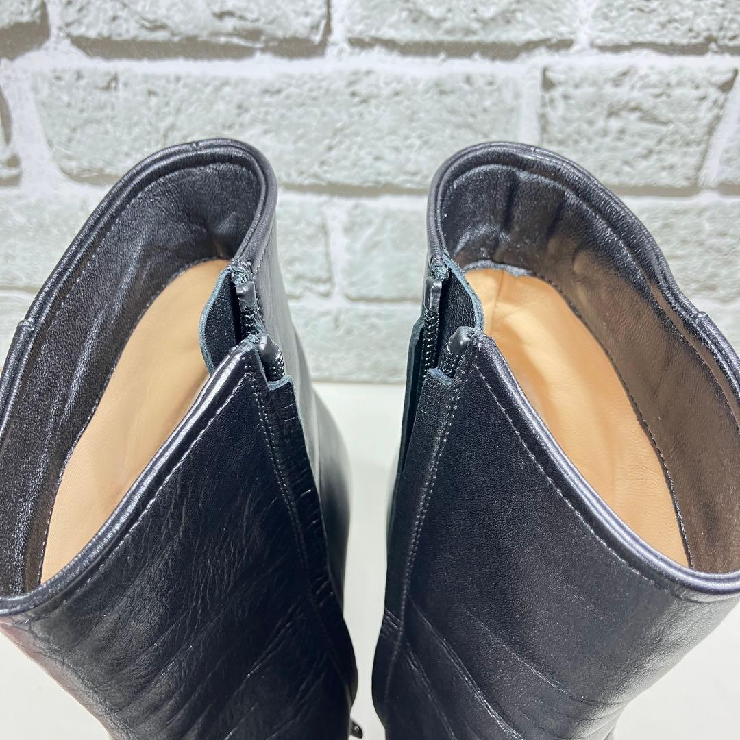 【美品】PELLICO ショートブーツ 黒 レザー サイドジップ ヒール 38