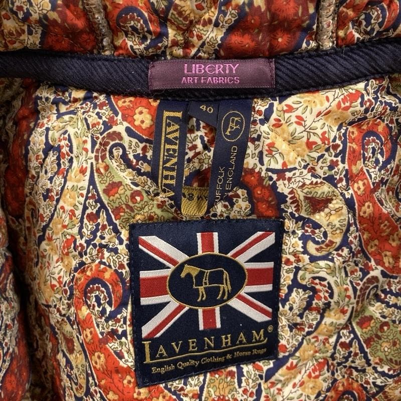 ラベンハム×リバティ/イギリス製/フーデッドキルティングダッフルコート/総柄裏地