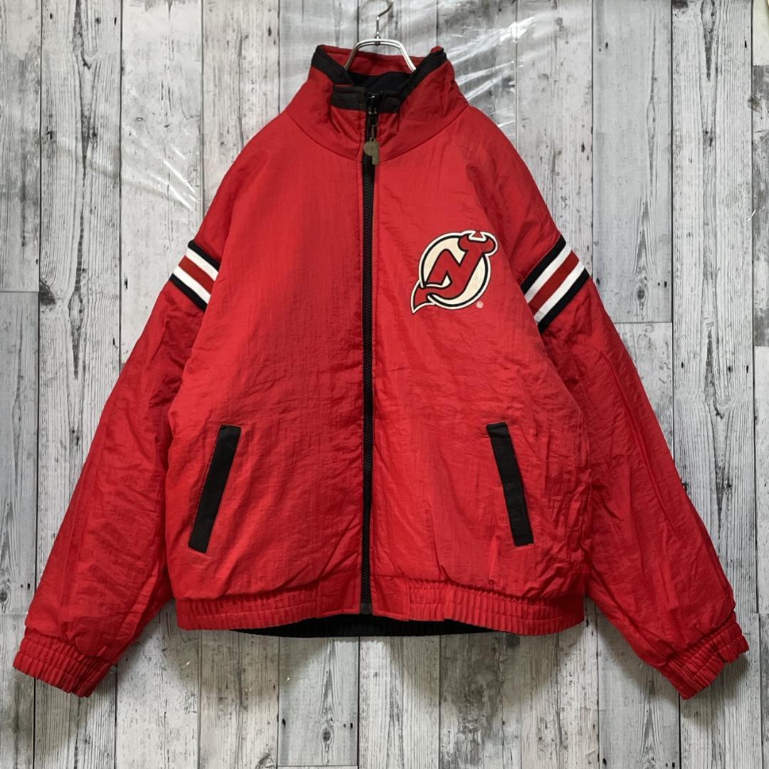 NHL デビルス リバーシブル ナイロンジャケット 中綿 刺繡 黒×赤 2XL