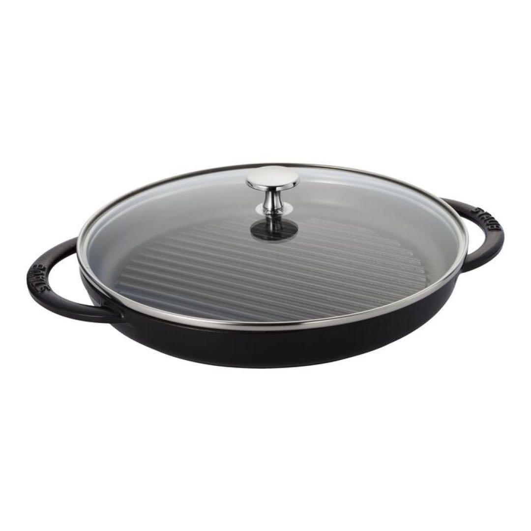 ストウブ staub グリルパン ガラス蓋付 鋳鉄 ブラック 26cm