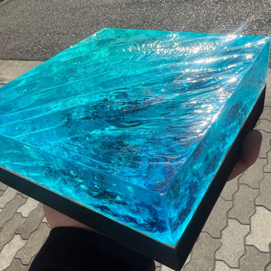 【波紋アート】Real Ocean／立体オブジェ／15cmプリズム×6cm