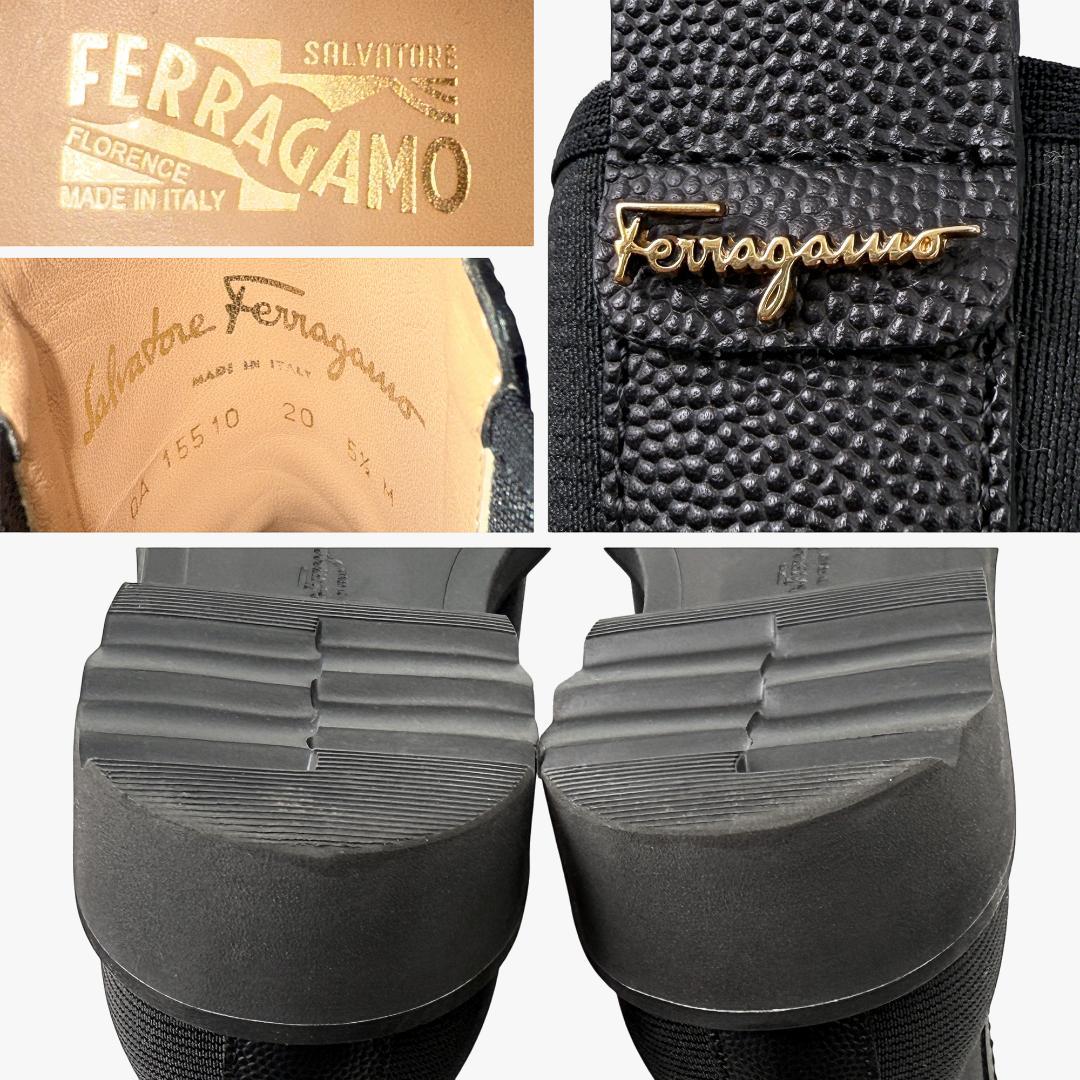 定価17万【極美品】フェラガモ サイドゴアブーツ　背面ロゴ ロゴ金具 23㎝ 黒