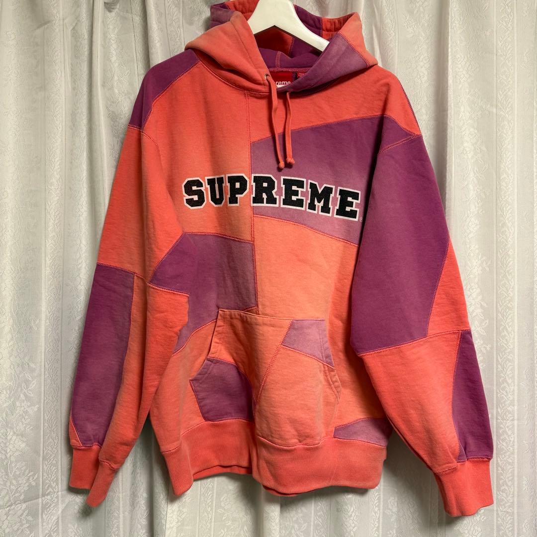 supreme パーカー　パッチワーク　ピンク