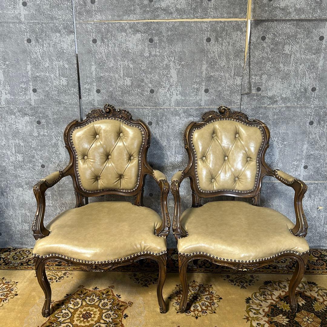 カナ5꧁クラシック家具꧂シンフォニーチェア サロン アーム 鋲打ち 猫脚