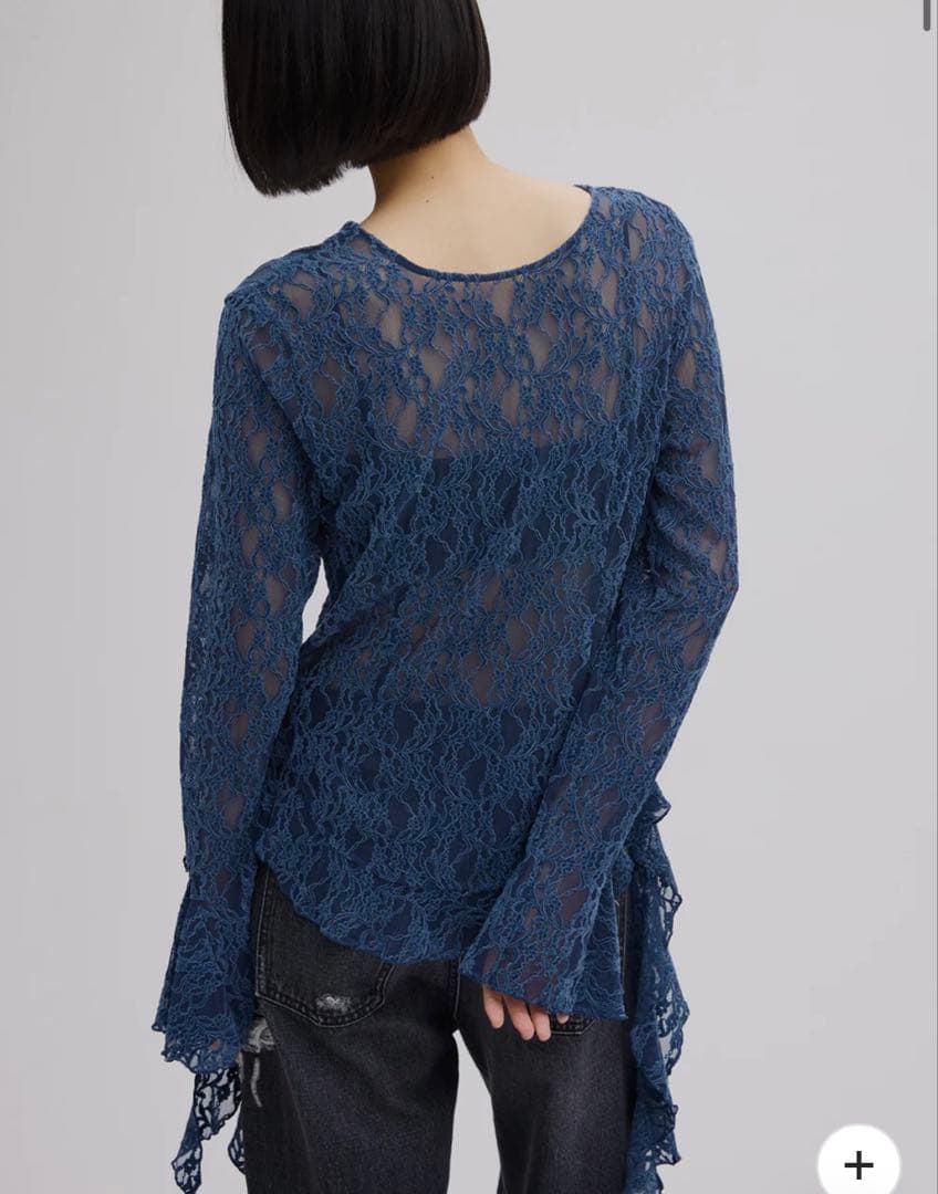 UND 2WAY CUT LACE FRILL TOP ブルー