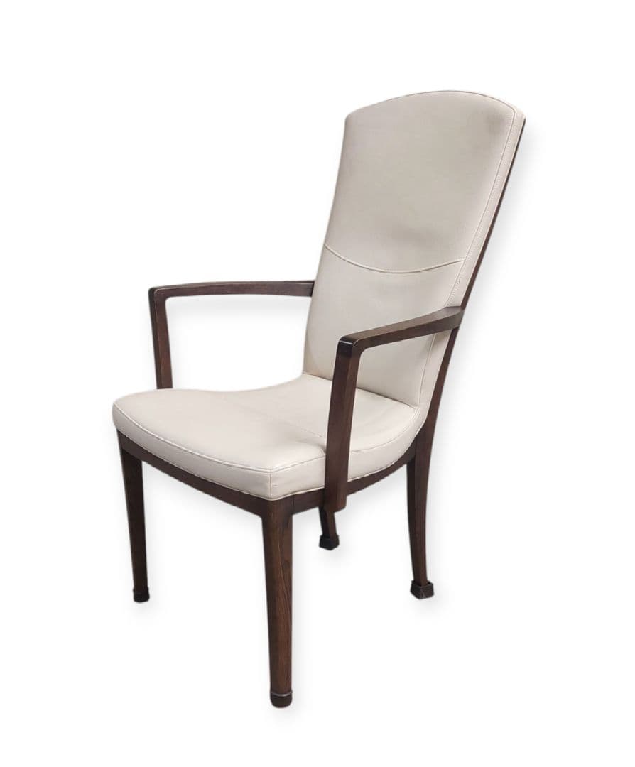 カリモク家具 アームチェア ダイニング パールホワイト 肘付椅子 本革