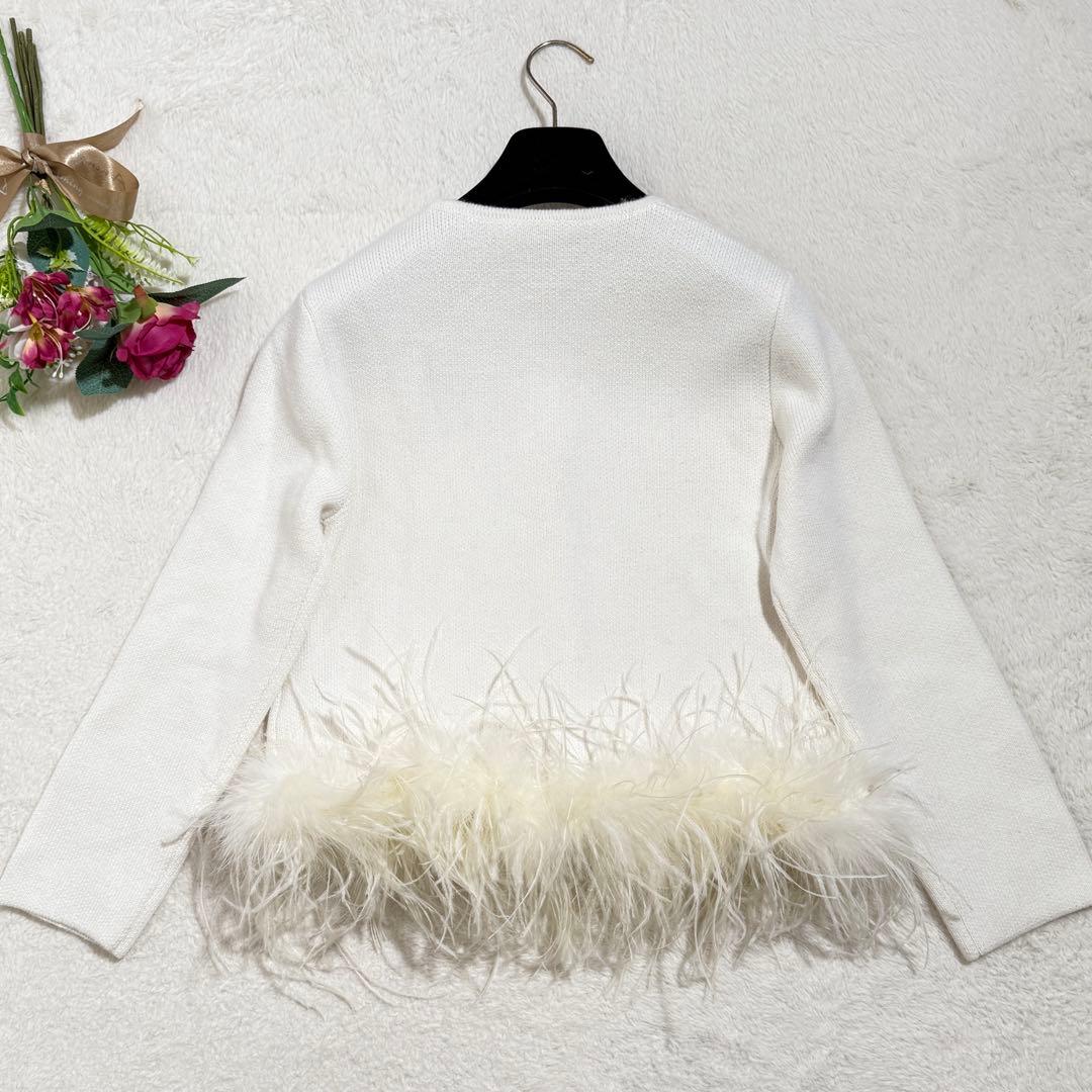 シェリエ sheller フェザーカーディガン　ファー　ニット　ホワイト