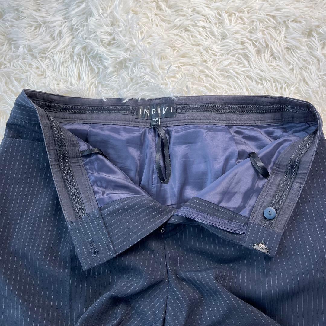 INDIVI ノーカラー パンツ スーツ セットアップ ストライプ 42 XL