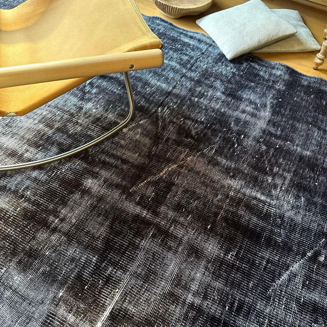 大判151×260 オーバーダイ　ブラックダークグレイ　トルコヴィンテージラグ